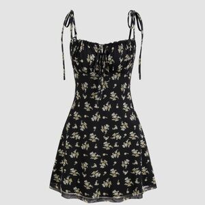 Floral Black Dress with Tie Straps